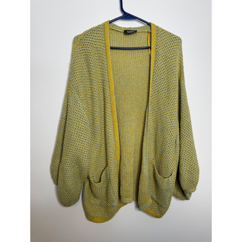 GiGio Cardigan Women L Yellow Excellent Open Front Balloon Sleeve Marled Knit